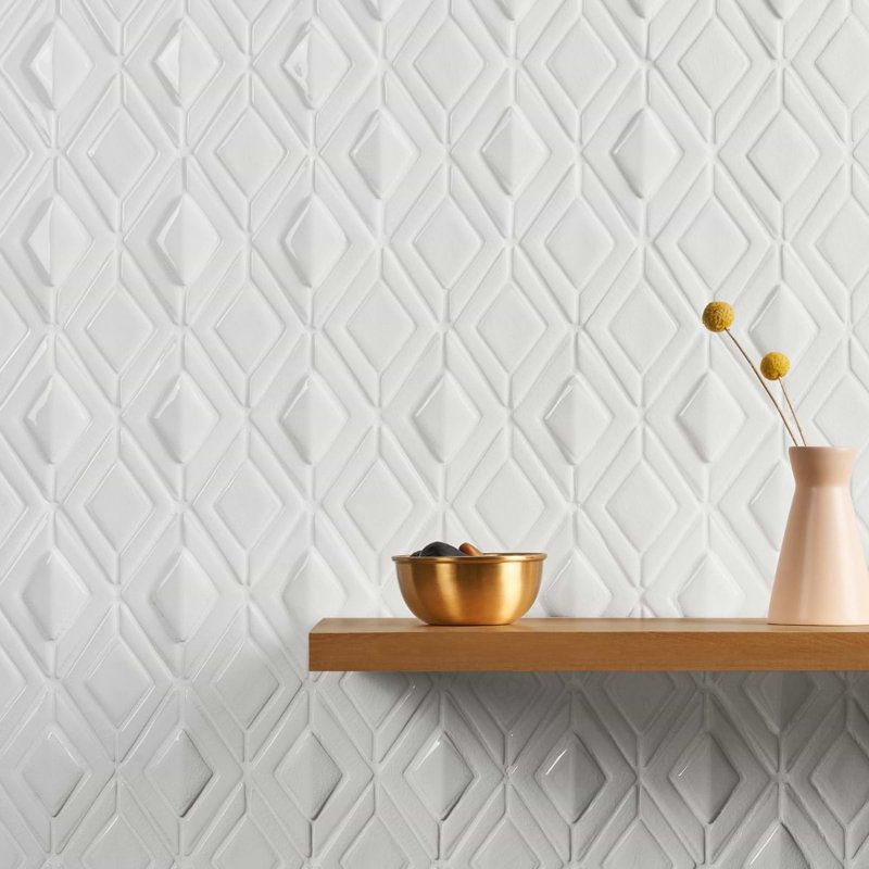 Nabi Jewel Glacier White 3D Crackled Glossy Glass Mosaic Tile