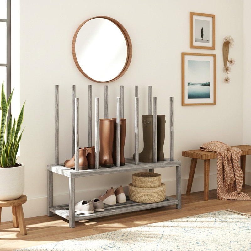 Étagère de rangement à 2 niveaux pour chaussures en bois