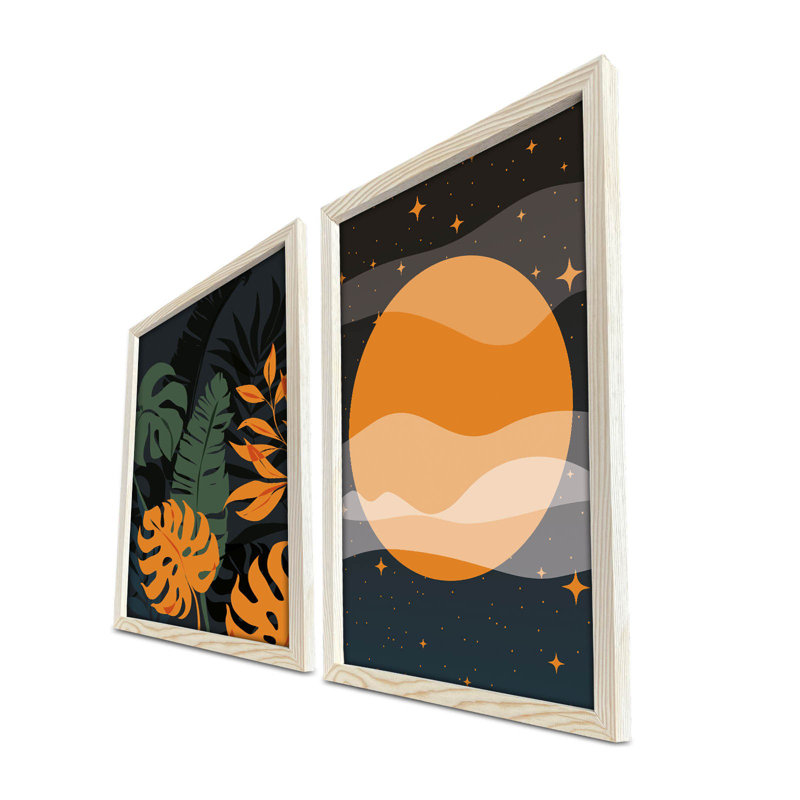 Ensemble de 2 peintures décoratives en panneau de fibres à densité moyenne de 15,0 po x 20,9 po chacune | 100% panneau de fibres à densité moyenne (épaisseur: 0,1 pouce) et cadre 100% bois (épaisseur: 0,9 pouce) | Orange vif, vert, bleu marine et blanc | Parfait pour la décoration intérieure et les cadeaux