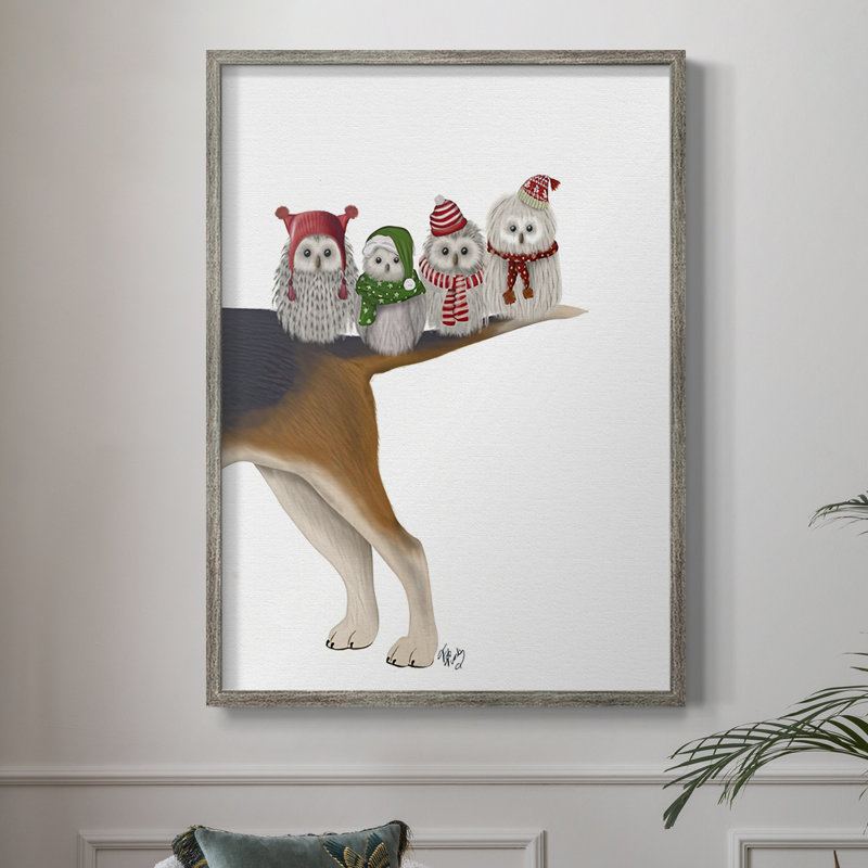 «Christmas Bummer Owls», reproduction encadrée - bois massif