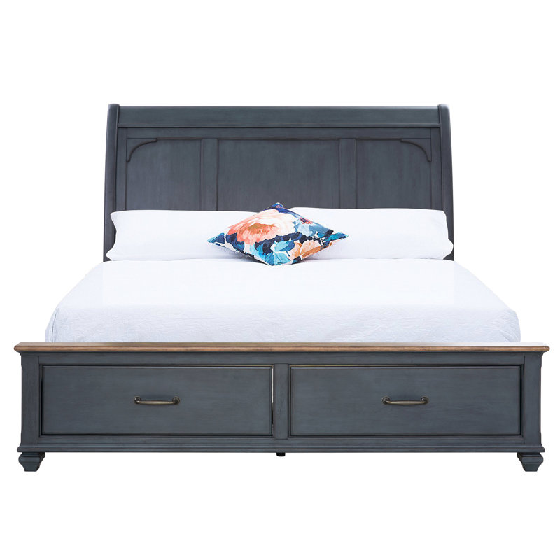 Grand lit avec tête de lit - Velours côtelé bleu et tissu d'ameublement en caoutchouc