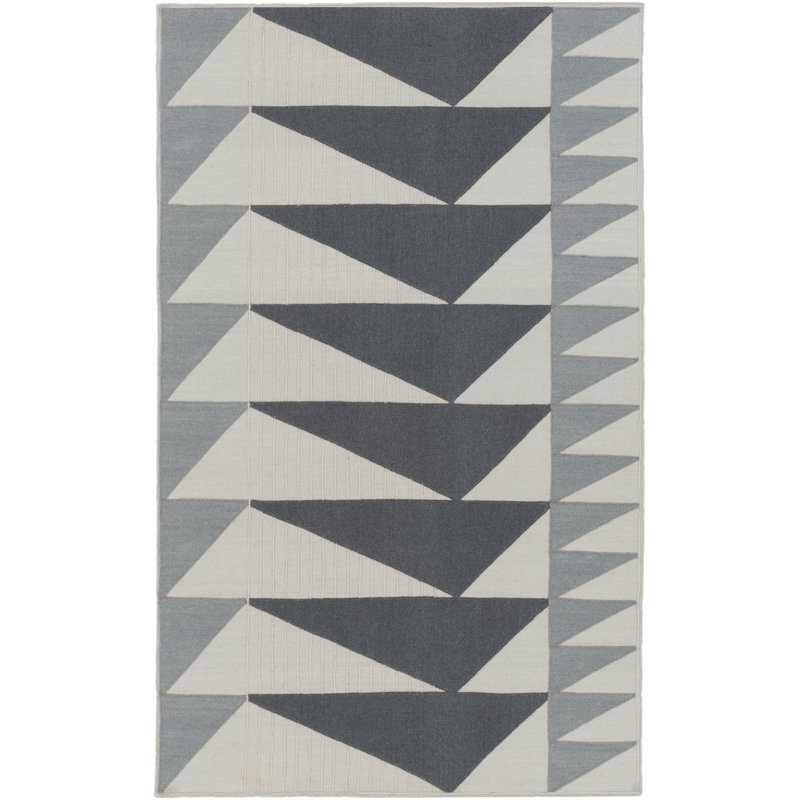 Tapis gris anthracite / gris clair en laine tissé à la main Saleme, Rectangle 8 pi x 10 pi