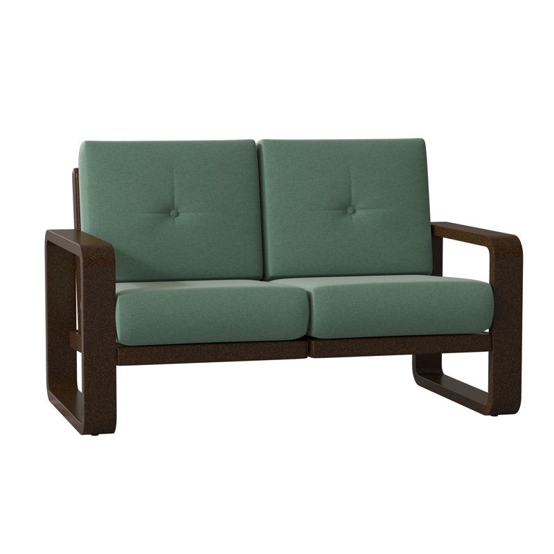 Vale 58.5'' Wide Aluminum Loveseat with Cushions, Canvas Spa Sunbrella® Canvas, Chestnut Brown