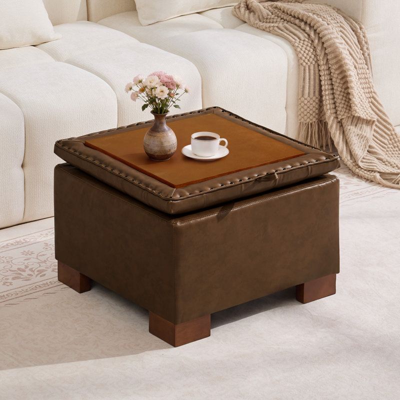 23.2’’ Wide Upholstered Tufted Square Storage Ottoman, Coffee-pu