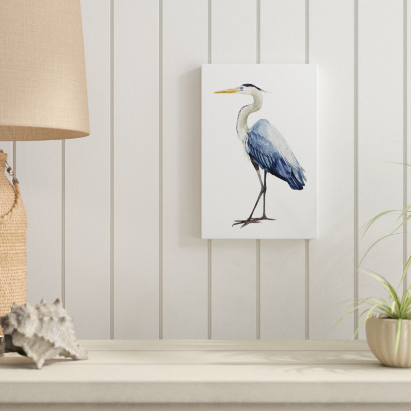 «Seabird Heron I», peinture sur toile, H 12 po x l 8 po