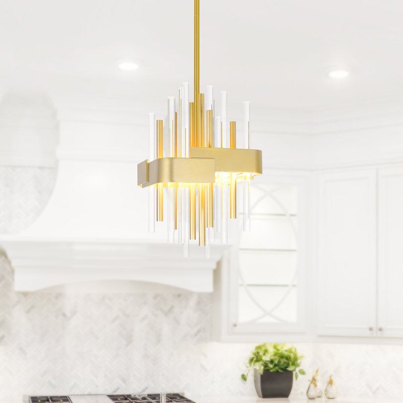 8-inch Integrated LED Mini Pendant Light Satin Gold, Modern Ceiling Fixture for Kitchen, Island, Dining Room, Hallway