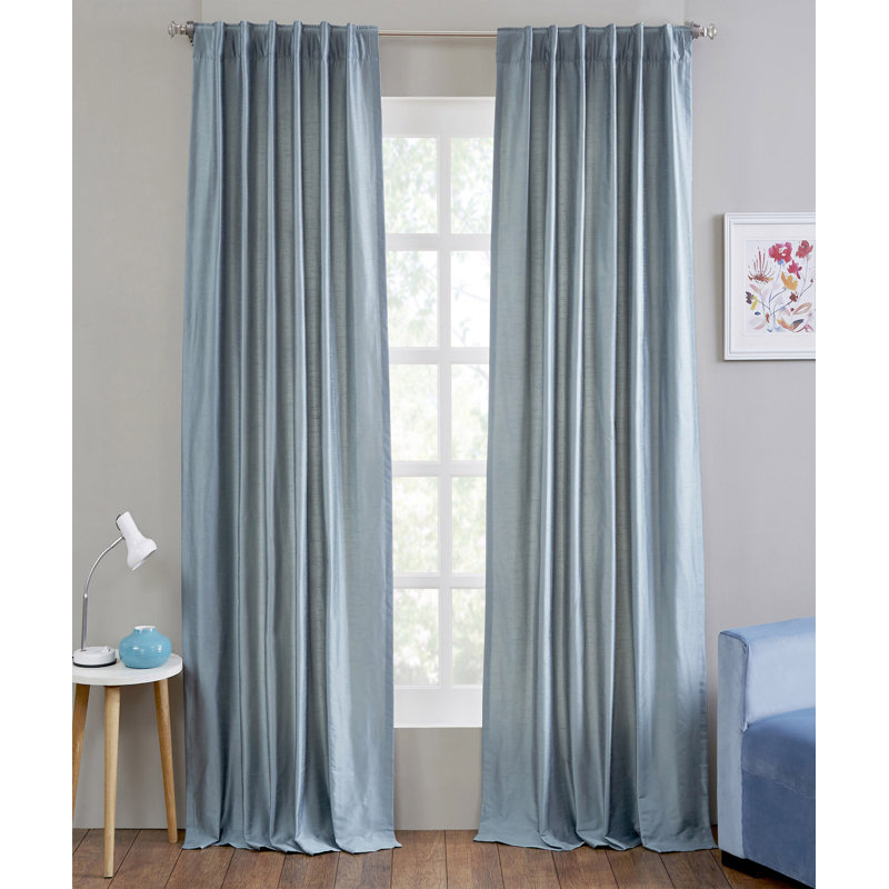 Bamboo Weave 100% Polyester Room Darkening Curtain Panel with Back Tabs for Bedroom, 51" W x 108" L, Steel Blue