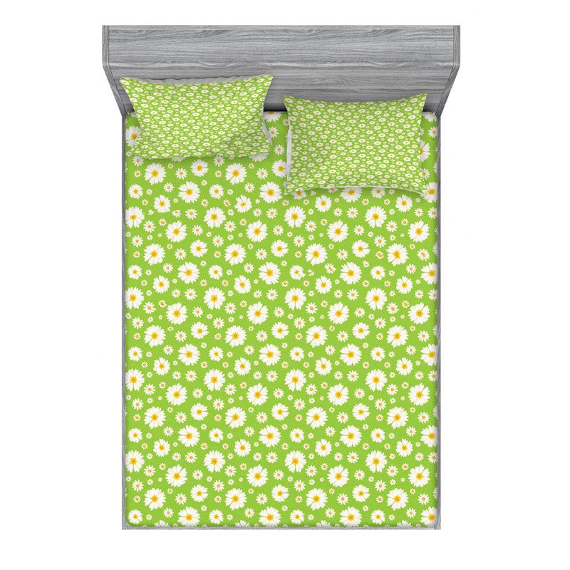 Microfiber Floral Sheet Set, Queen Sheet Set + Fitted Sheet + 2 Pillowcases, Floral 2