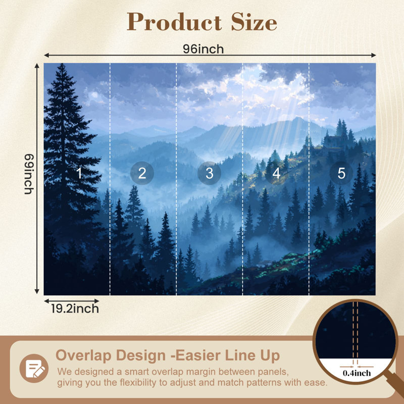 Papier peint adhésif auto-adhésif Mystical Foggy Pine Forest Sunlight H 69 "x l 96", L 96 po x l 69 po