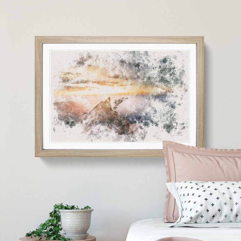 Rocks in the Ocean - Picture Frame Painting Print, 24cm H x 33cm W x 2cm D, Oak Framed
