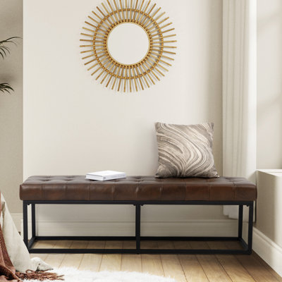 Anahli 60'' W Modern Industrial Genuine Leather Bench with Tufted Design