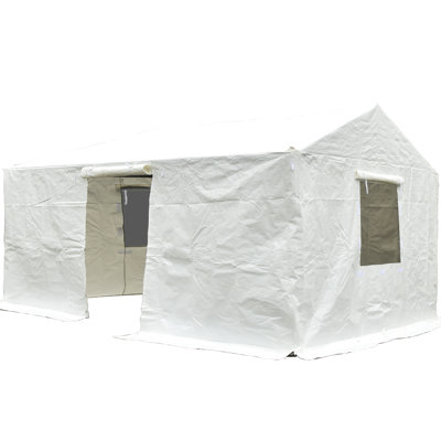 Housse pour abri de jardin 12 pi x 20 pi - Enceinte toutes saisons - Blanc, pour abris de jardin avec parois latérales et fenêtres en filet, polypropylène, coupe-vent, installation extérieure facile à installer, saisons imperméables et simple