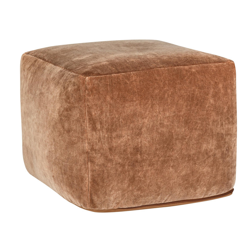 Heirloom 18" Velvet Fabric Orange Rust Floor Cushion Pouf, Orange
