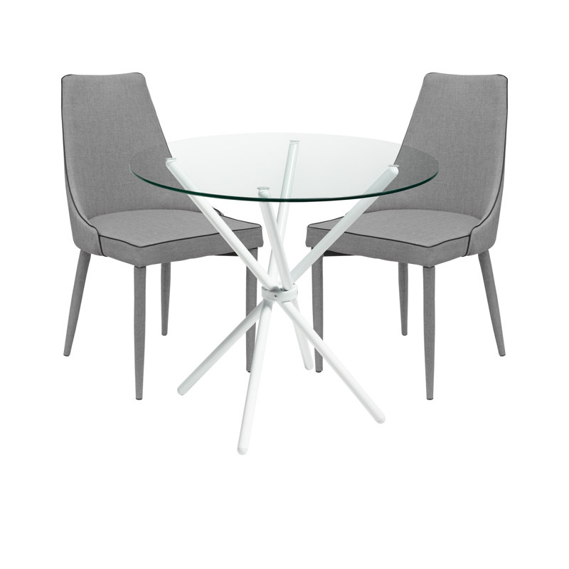 Brookhn 2 -Person Glass Dining Set, Grey, Black