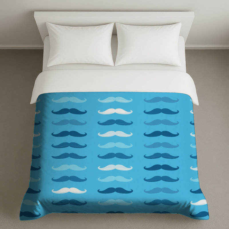 Housses de couette bleues à motif de moustache, Queen