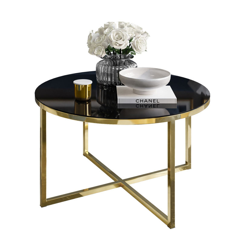Swinyer Cross Legs Coffee Table, Black, Gold