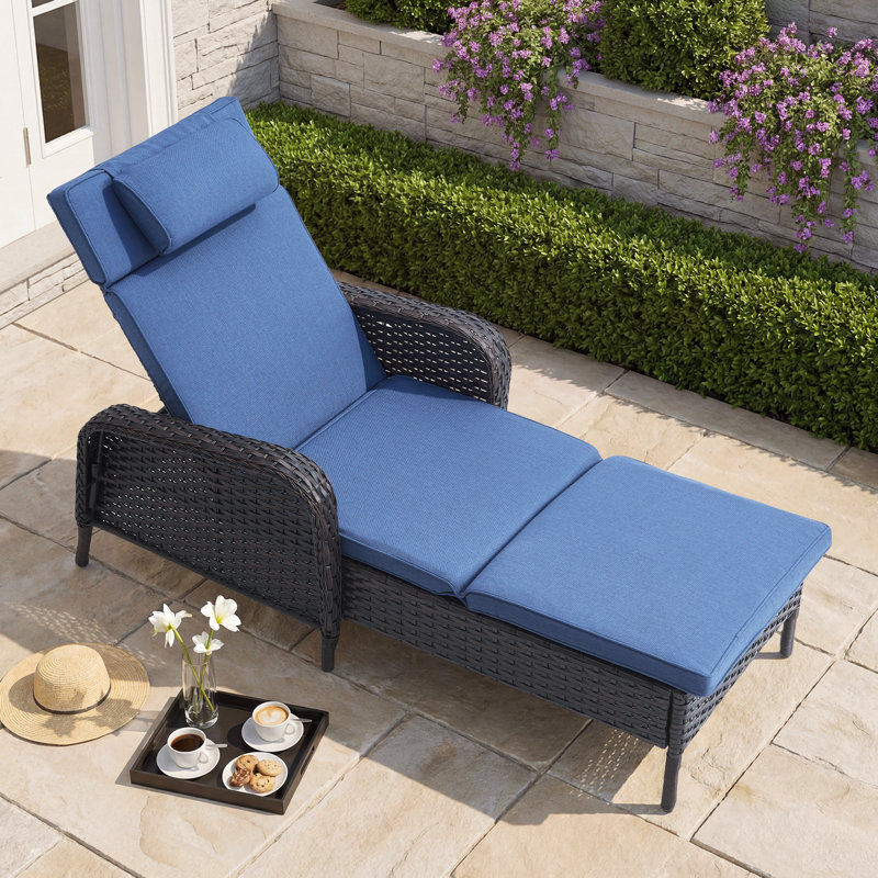 Chaise longue d'extérieur en osier Asreiale, Bleu, Brun