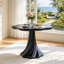 Table de salle à manger ronde moderne de 94 cm (37 po) avec plateau en forme de pétale, en fibre de verre, sur pied central, pour 2 à 4 personnes. Parfait pour un coin repas, une salle à manger, une cuisine ou un appartement.