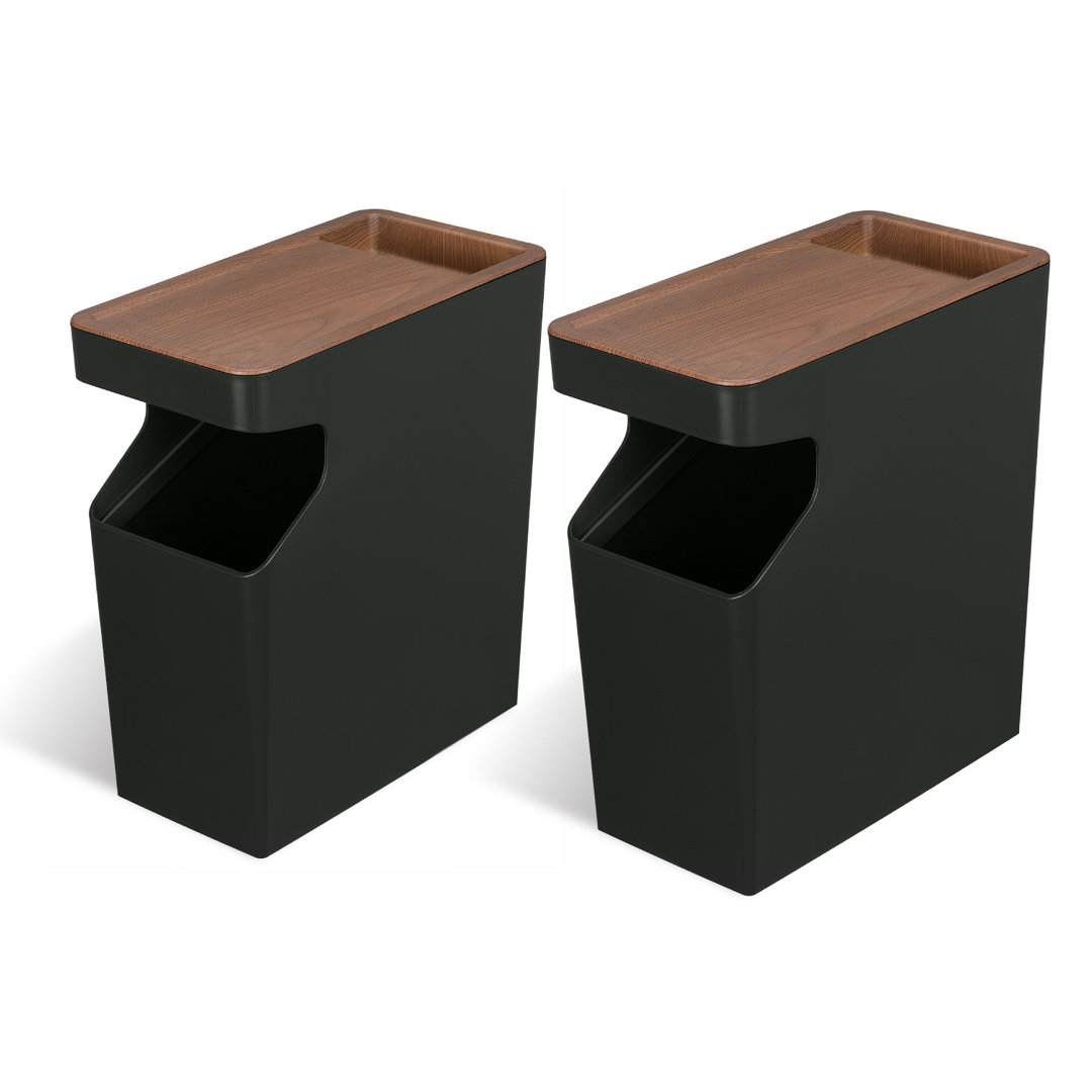 1.7 Gallon Trash Can Combo, Slim Rectangular Open Top with Wood Grain Cover, Serene Green (Set of 2) Home Zone Living