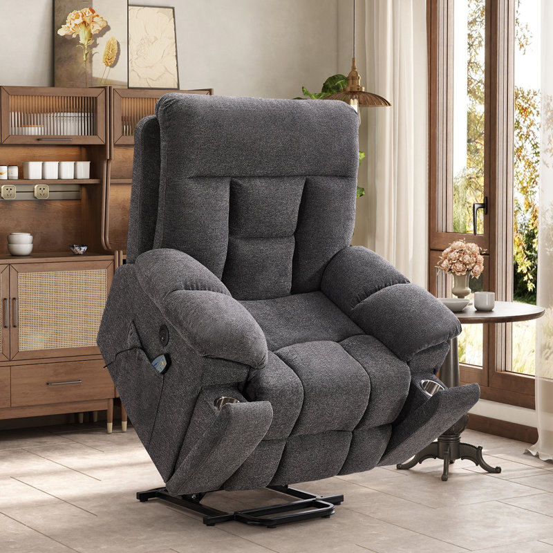 39.76" Wide Oversize Ultra Microfiber With Super Soft Padding Electric Lift Assist Reclining Chair With Massage Heating & Cup Holders & USB & Side Pocket