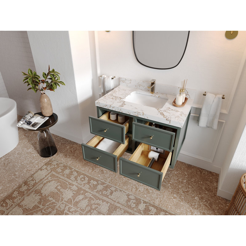 Ensemble de meuble-lavabo simple flottant 36 po avec plateau en marbre Roswell