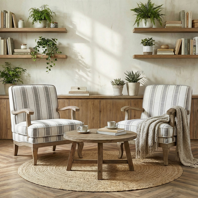 Fauteuil de ferme l 28 po Amilio, Rayures gris foncé