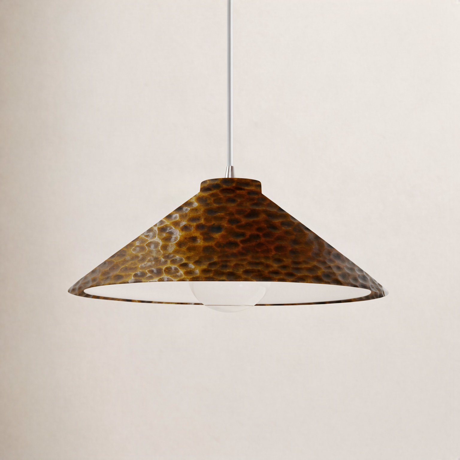 Leni Dimmable Cone Single Light Pendant, Carrara Marble, Antique Brass