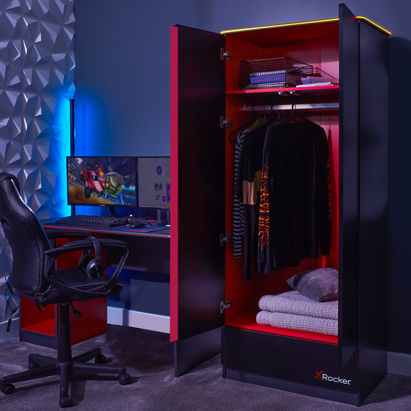 X Rocker Carbon-Tek 2 Door Wardrobe With Drawer And LED Lights