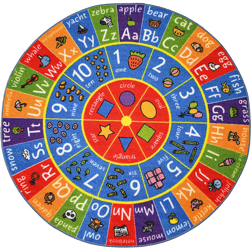 ABC Alphabet Numbers Educational Learning Game Play Kids Circle Time Rug Carpet Classroom Playroom, Round 3'3"