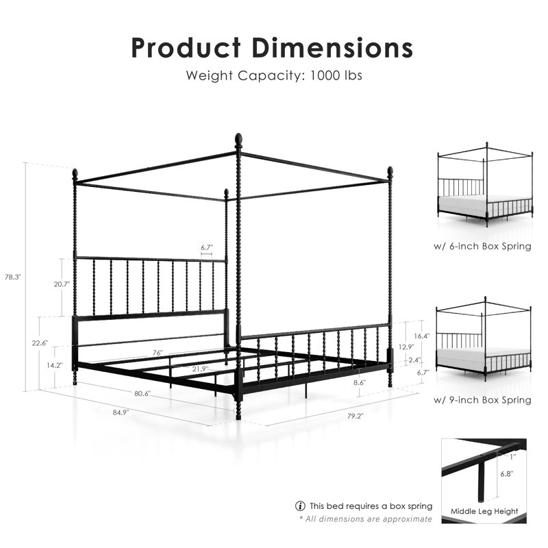 Magdaleno Metal Canopy Bed, Black, King