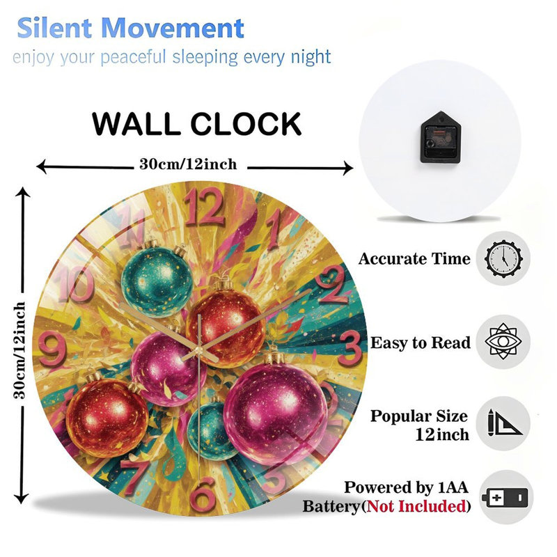 Horloge-chiffres-avec-ornements festifs - horloge murale moderne en verre 12 po