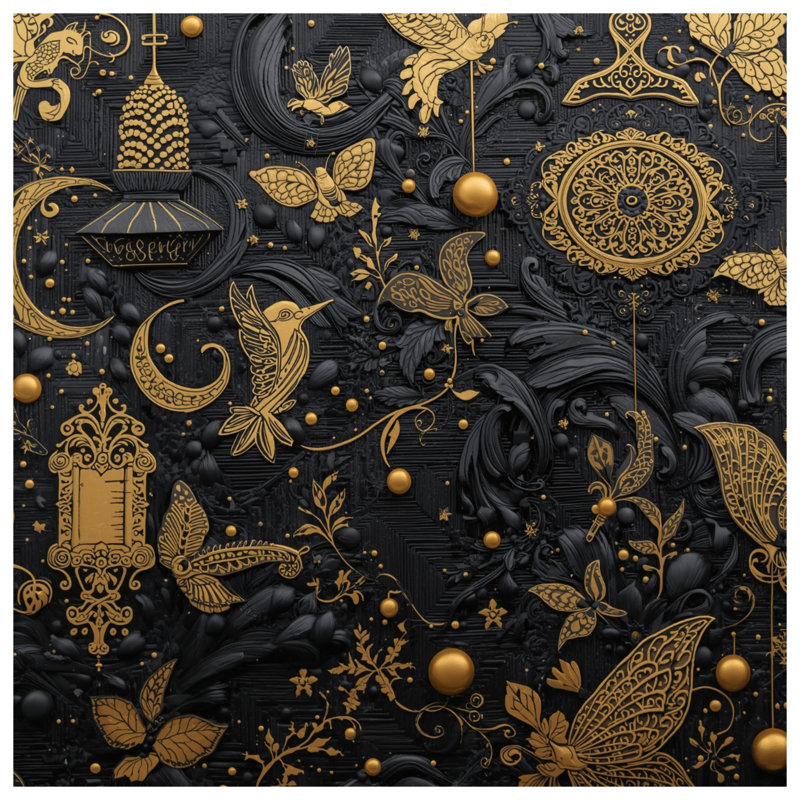Tapisserie murale décorative or noir doré, H 50 po x l 60 po avec 4 œillets