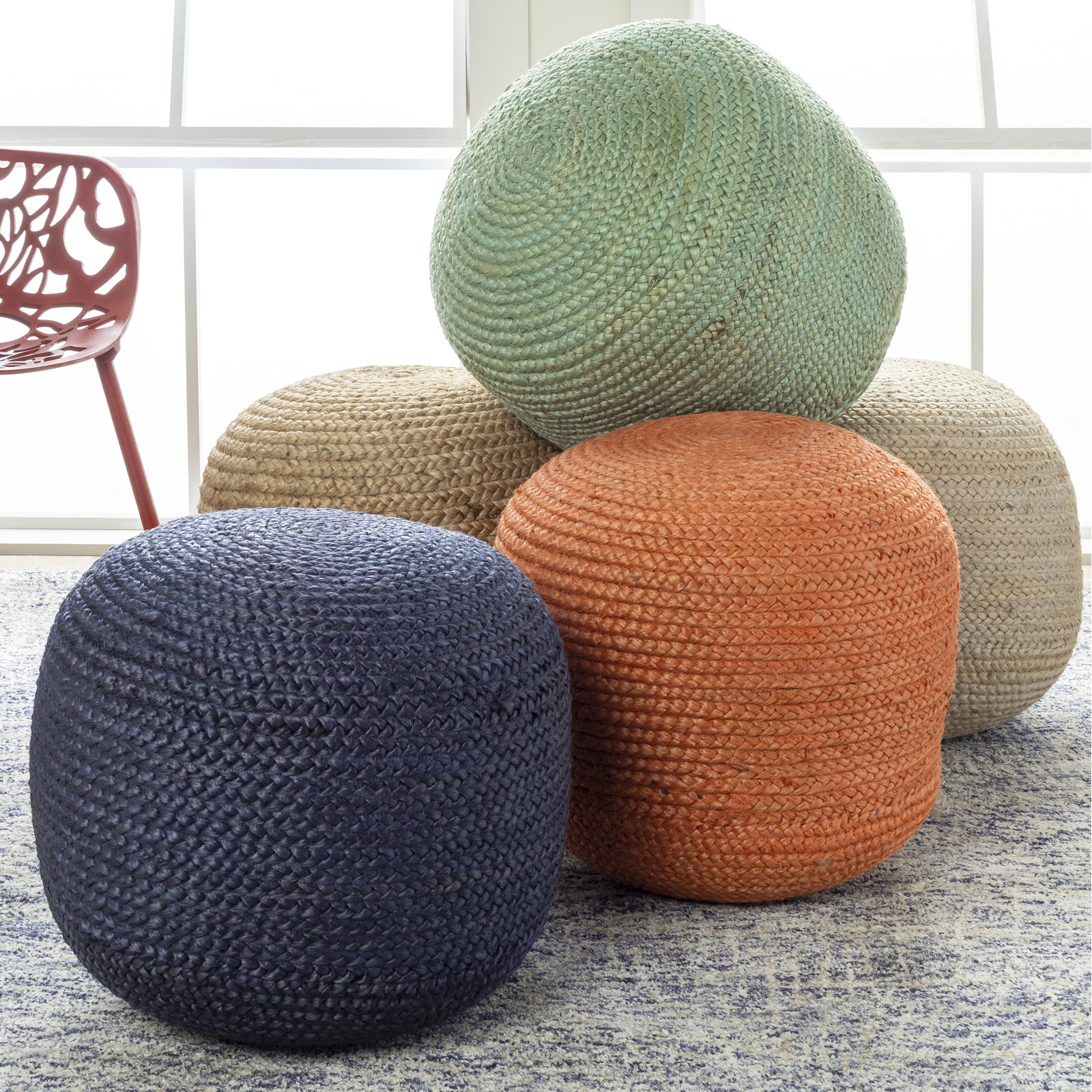 Rodriguez Upholstered Pouf, Medium Gray