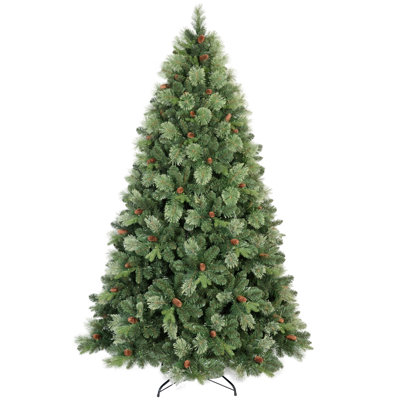 Sapin de Noël artificiel pré-illuminé de 2,4 m (8 pieds) avec 1897 extrémités de branches, aiguilles de pin à pointes fleuries en PE et feuillage en PVC, 660 lumières DEL blanc chaud, diamètre maximal de 152 cm (60 pouces) et support en fer pour la décoration intérieure des fêtes