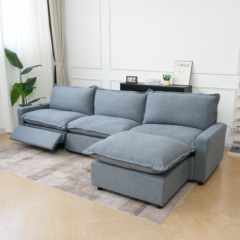 4-Piece Modular Linen Power Reclining Sectional Sofa With Zero-Gravity, Blue Linen, 35.04 "H x 116.14 "W x 59.44 "D