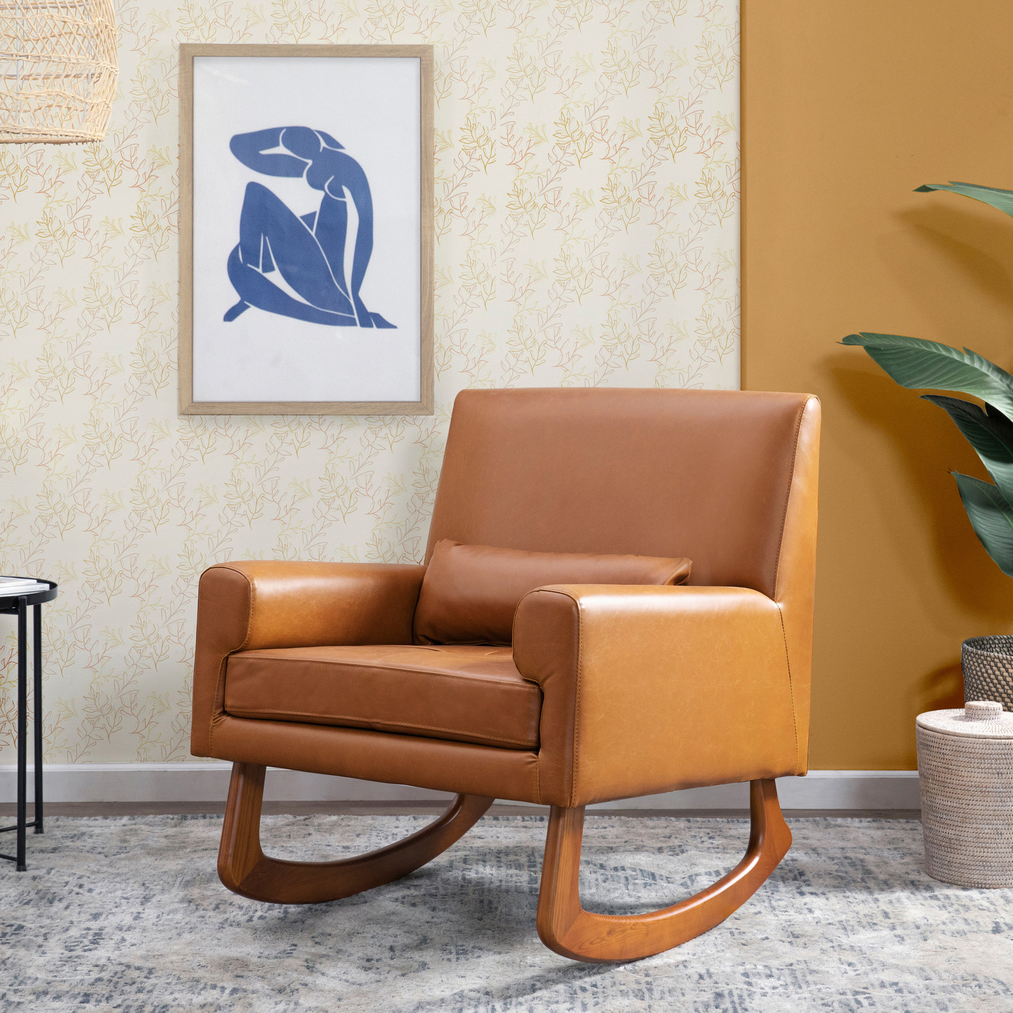 Sleepytime Rocking Chair, Tan Faux Leather, Walnut