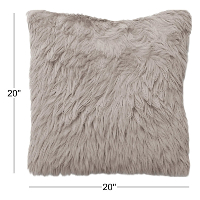 Lecia Square Faux Fur Throw Pillow, Gray