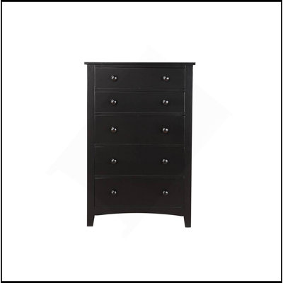 Contemporary Black Finish 1Pc Chest Of Drawers Plywood Pine Veneer Bedroom Furniture 5 Drawers Tall Chest