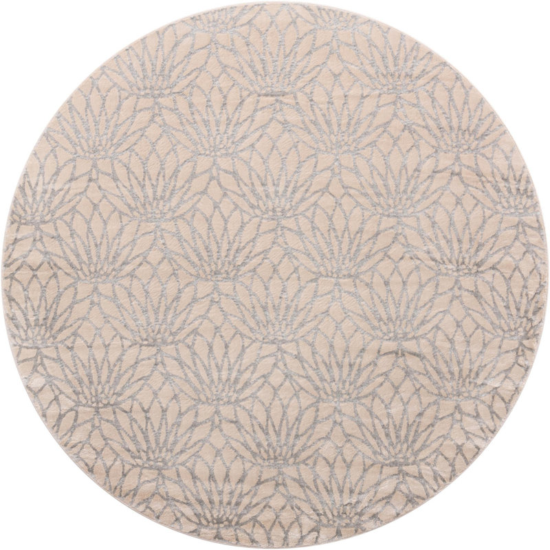 Tapis contemporain blanc cassé Alyciana, Rond 7 pi 10 po