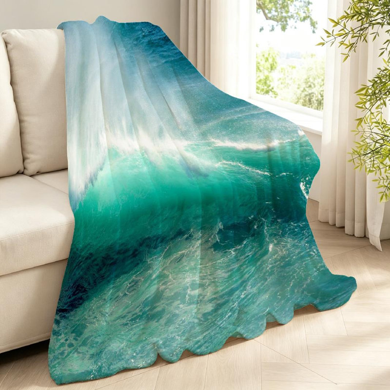Jeté en molleton transparent ultra doux, imprimé aigue-marine océan, Throw 40" x 50"