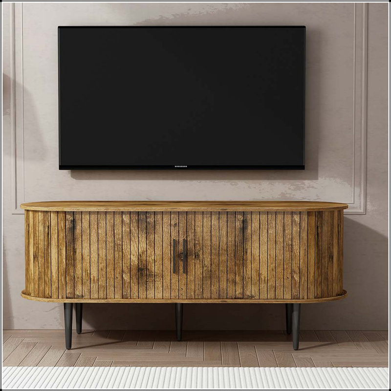 Console télé 47 po avec porte coulissante et compartiment de rangement moderne - brun