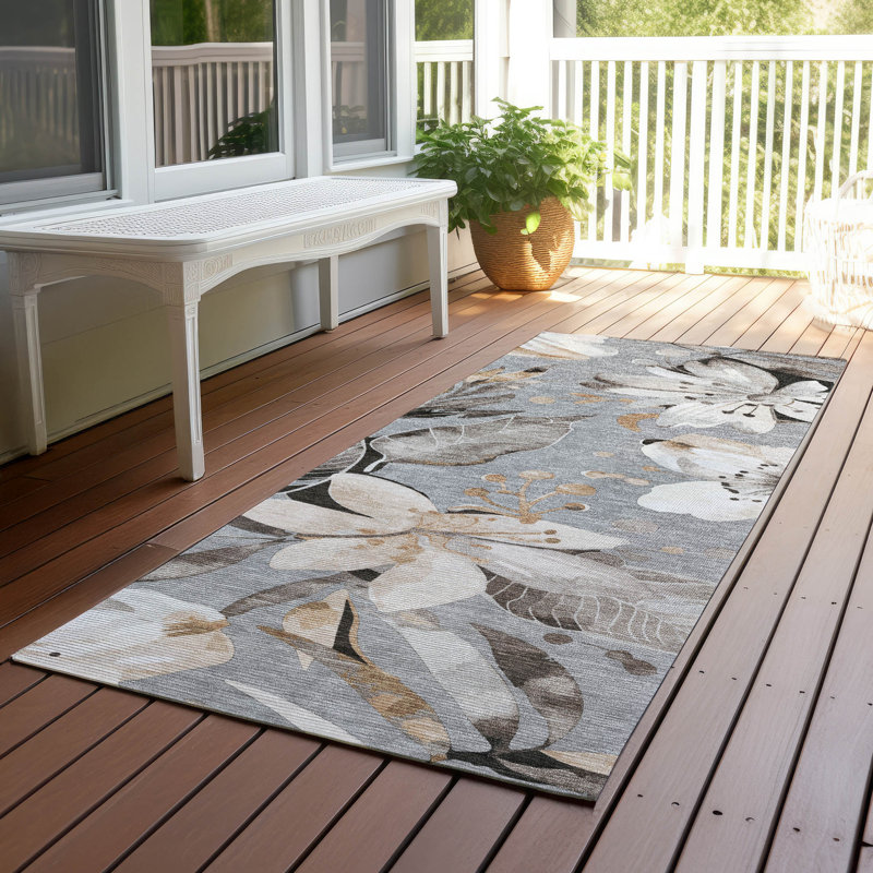 Machine Washable Indoor/Outdoor Millner ACN2260 Floral Rug, Tapis de couloir 2 pi 3 po x 7 pi 6 po