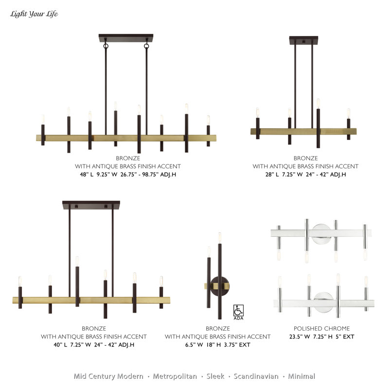 Arkeem 6 - Light Dimmable Linear Chandelier, Bronze/Antique Brass