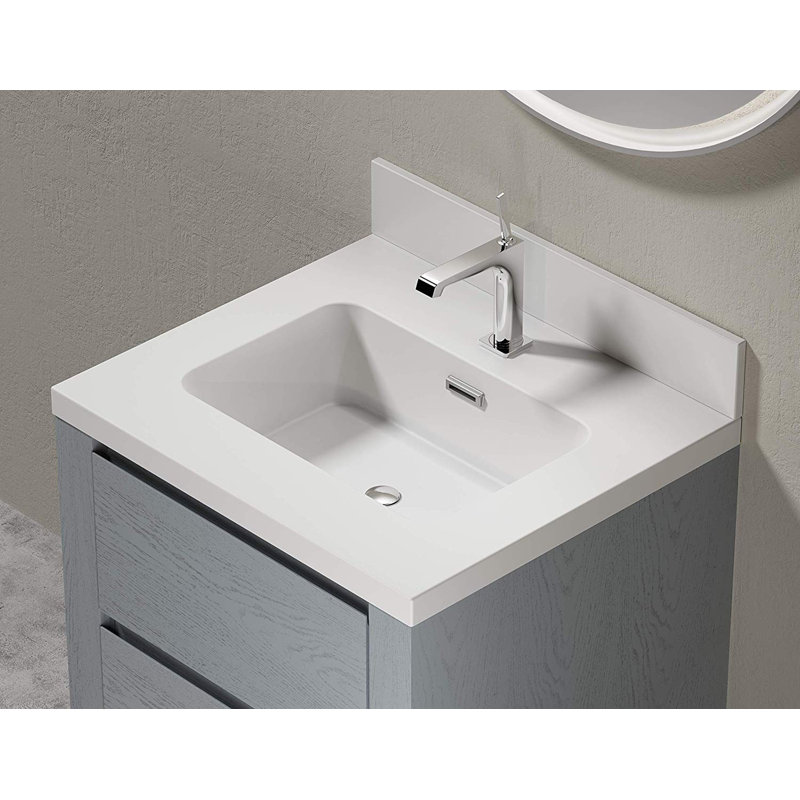 White Stone 25'' Single Bathroom Vanity Top with Sink