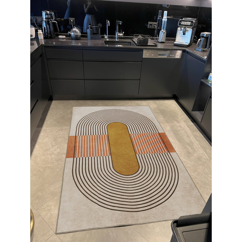 Tapis décoratif à motif cylindrique beige, Rectangle 2 pi 7 po x 4 pi 11 po
