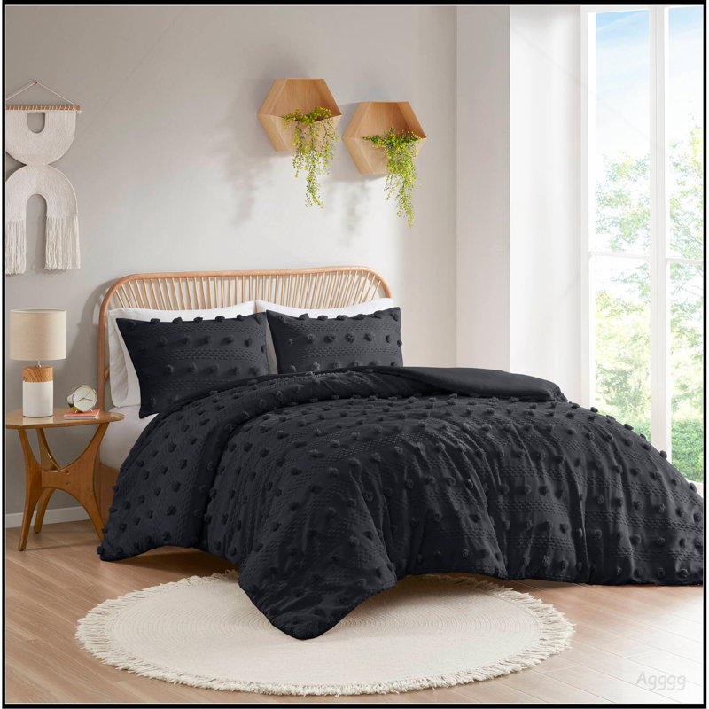 3 PCS Full/Queen Clip Jacquard Duvet Cover Set Black