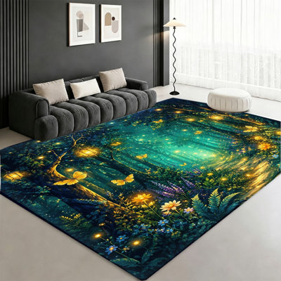 Tapis papillon lanterne forêt magique, imprimé numérique féerique bois enchanté, tapis de sol antidérapant, élément décoratif intérieur pour salon, chambre, dortoir, appartement