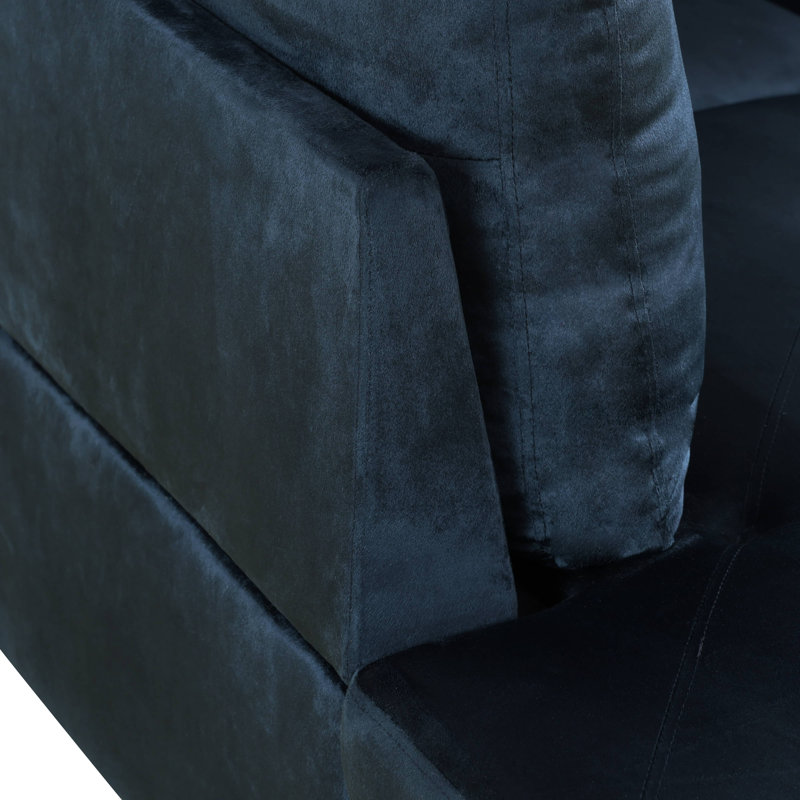 Canapé avec méridienne large de 97 po avec repose-pieds Macur, Velours noir