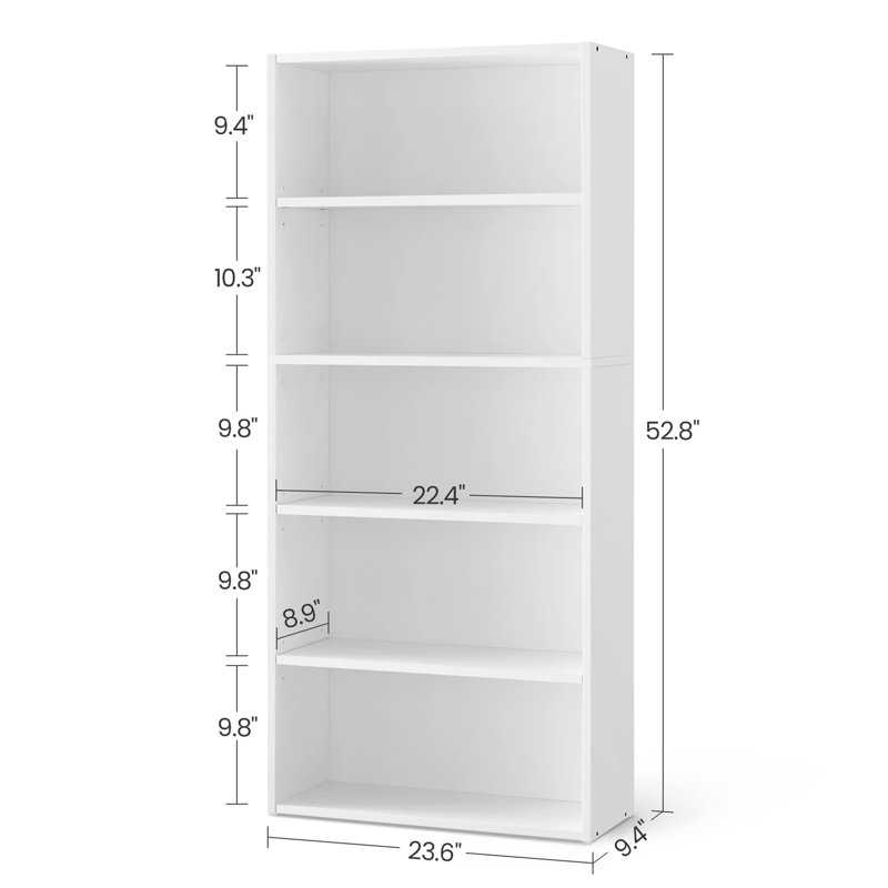 Sayef Standard Bookcase, White, (3 Shelves) 31.8" H x 23.6" W x 9.4" D