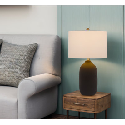 Lampe de table 150 W à 3 voies en céramique avec abat-jour en tissu rigide